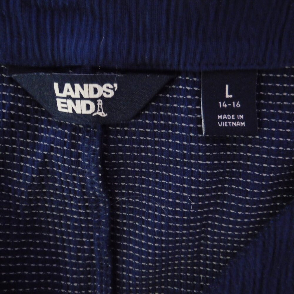 Lands' End Gauzy Cotton Ombre Maxi Dress Blue White Short Sleeves Pockets Large - Picture 3 of 6